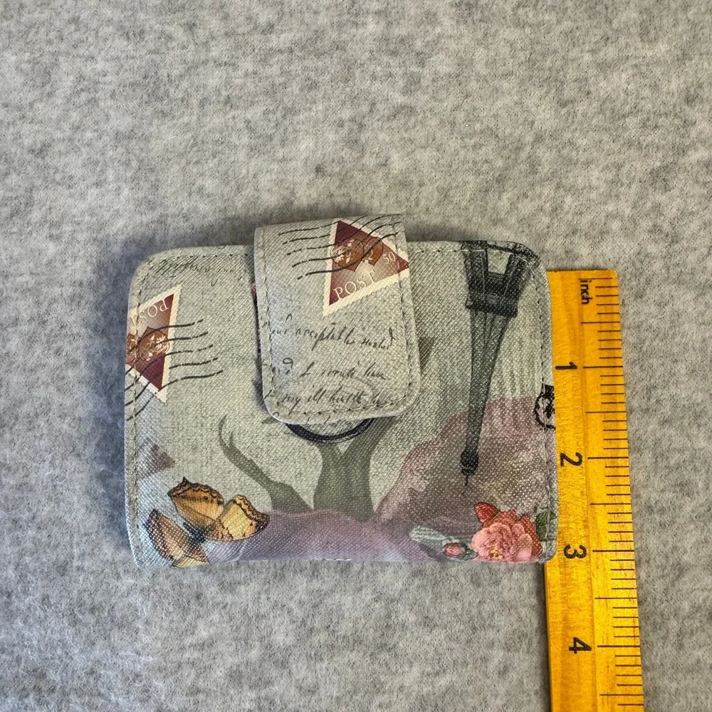 Womens Bifold Snap Wallet with Novelty Eiffel Tower Vintage Paris Postcard Theme
